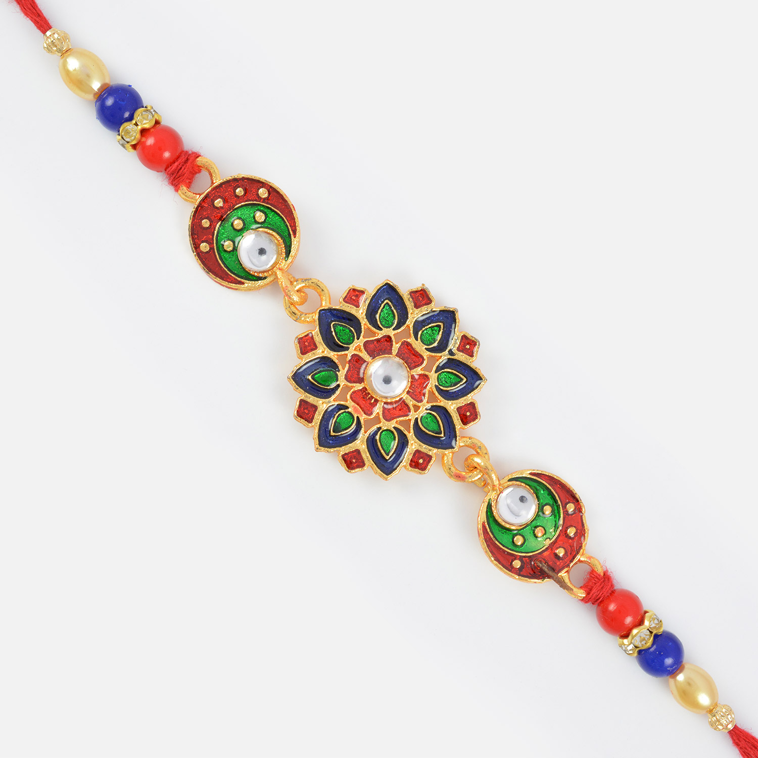 Endeavoring Kundan Work Beads Designer Diamond Rakhi