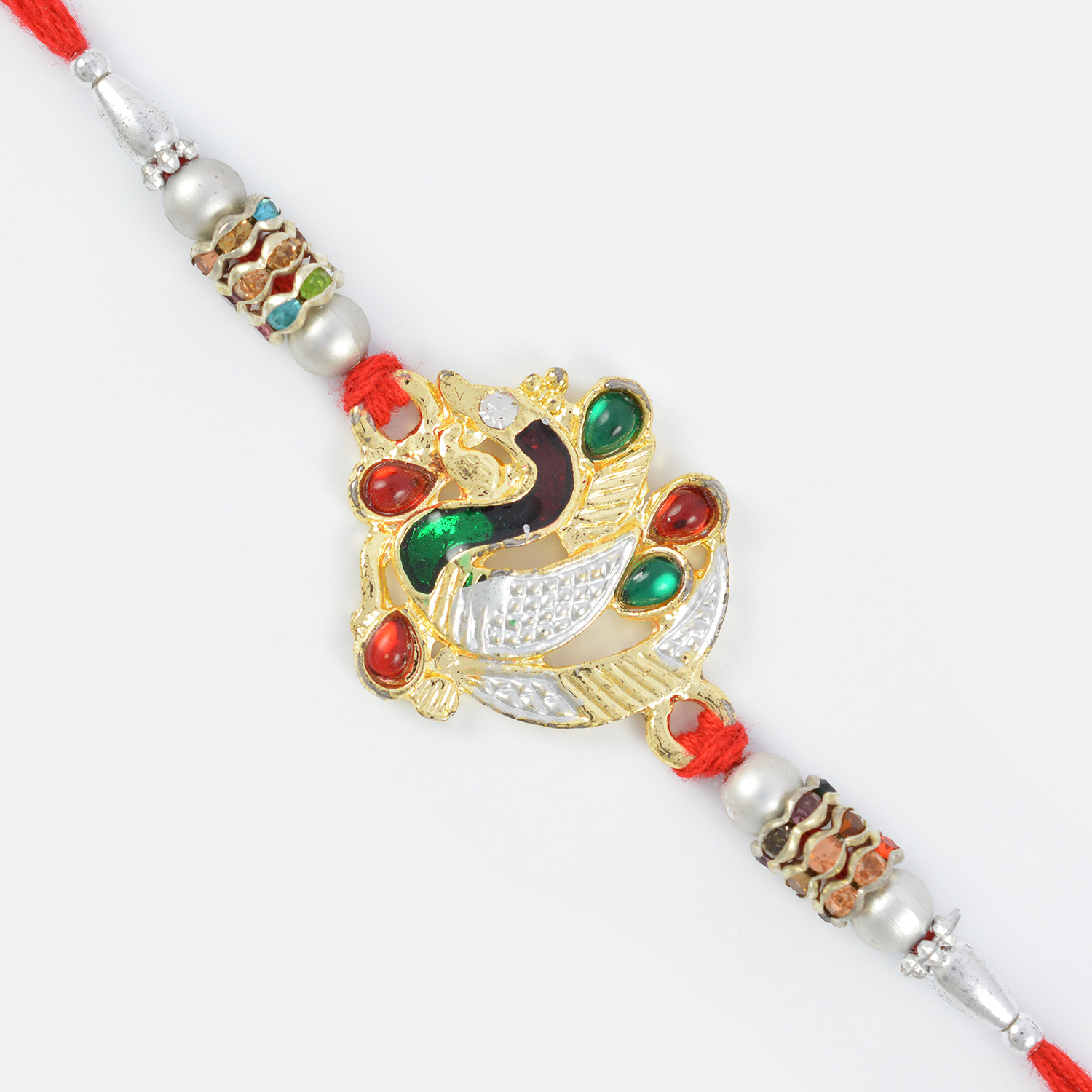 Peacock Designer Colorful Rakhi with Diamond Beads Work