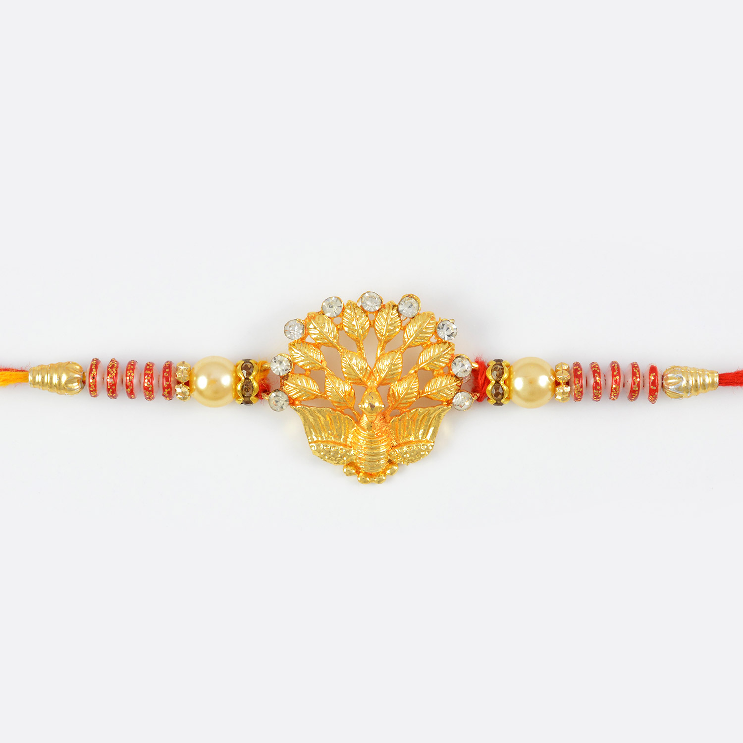 Glorious Golden Peacock Studded Diamonds Rakhi