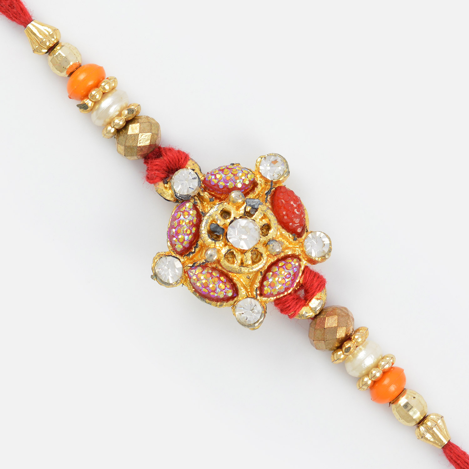 Designer and Colorful Golden Diamond and Beaded Rakhi