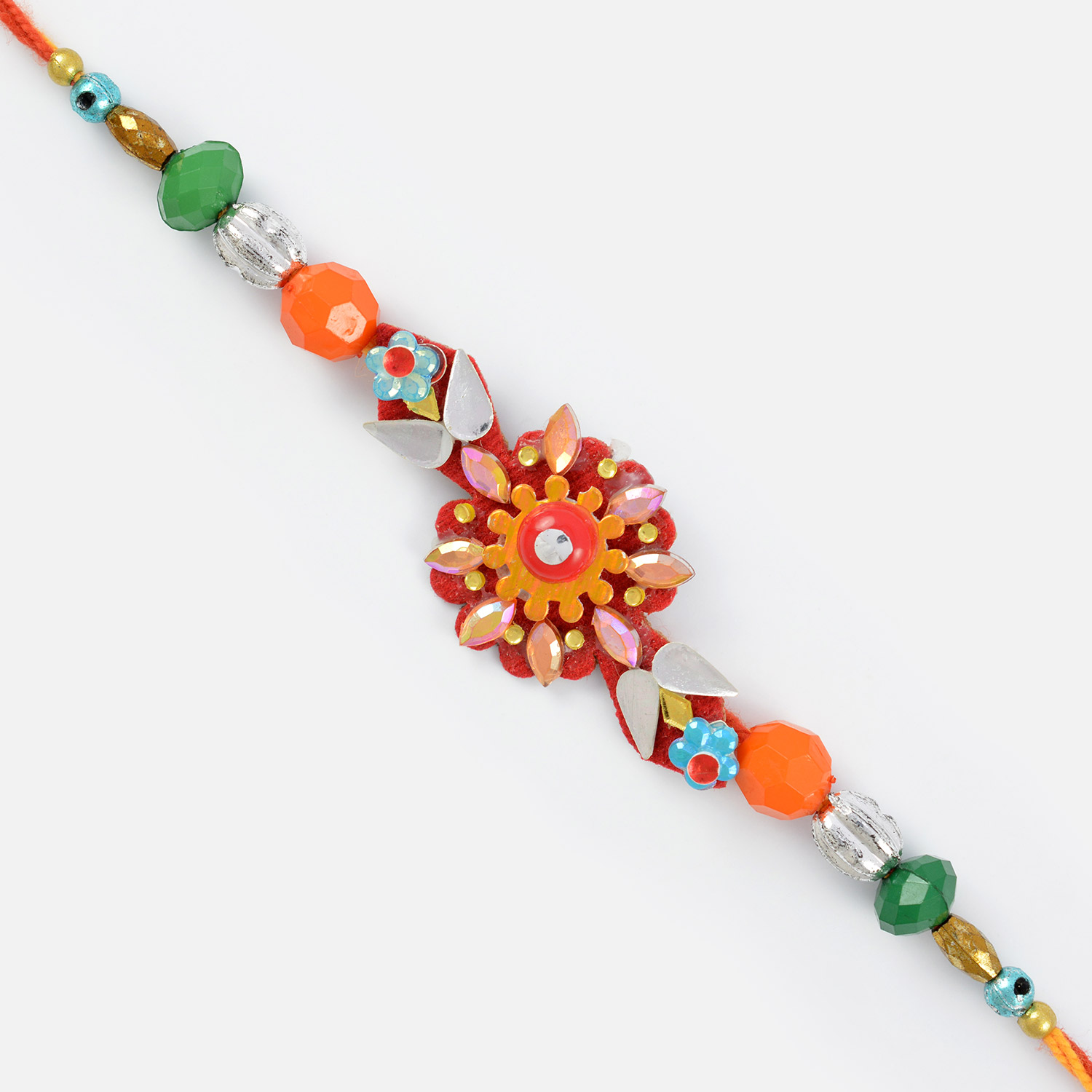 Floarl Shape and Design with Crystal and Colorful Beads Rakhi