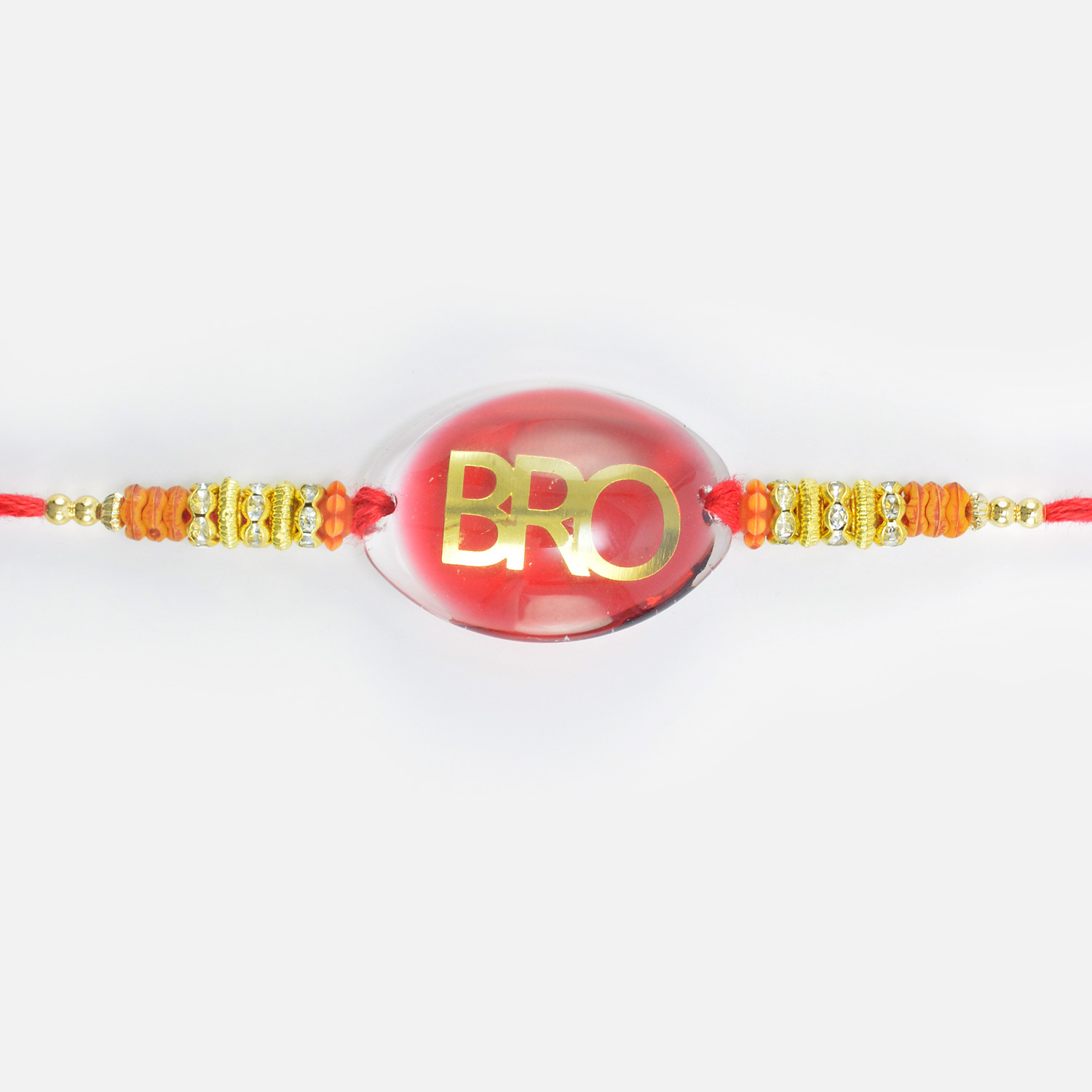 Bro Written Red Base Rakhi with Beads and Jewels in It Amazing Looking Brother Design er Rakhi