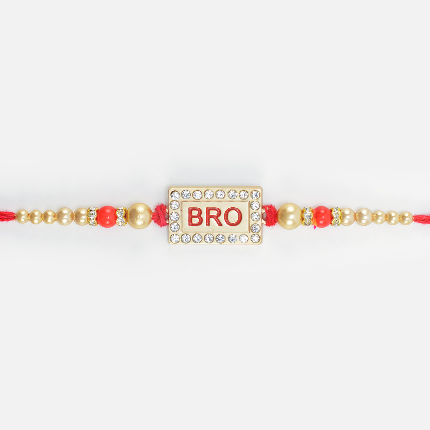 Rectangle Shape Bro Written Jewel and Colorful Beads Design er Rakhi for Brother