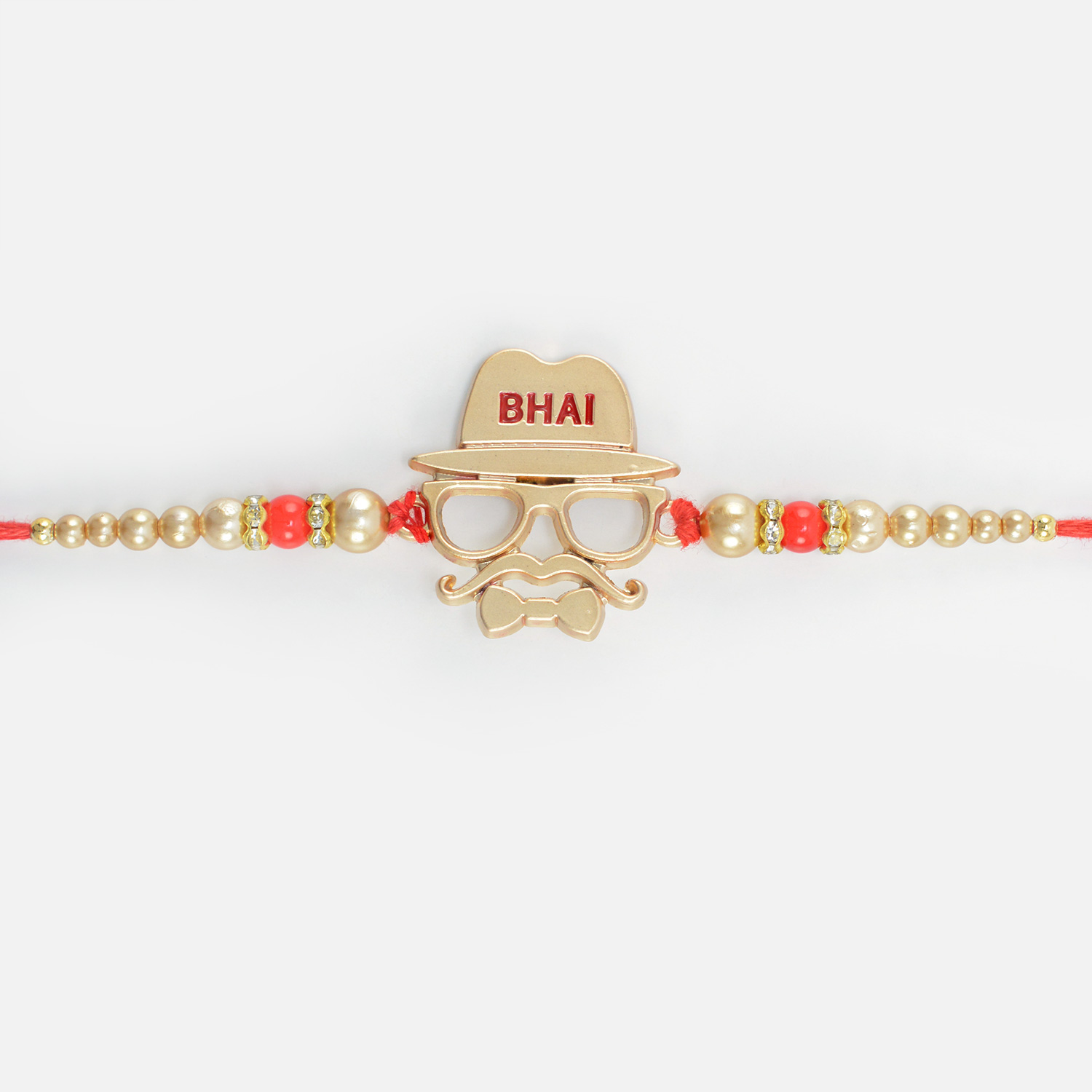 Fancy Mustache and Goggles Design Detective Bhai Look Beads Design er Rakhi for Brother