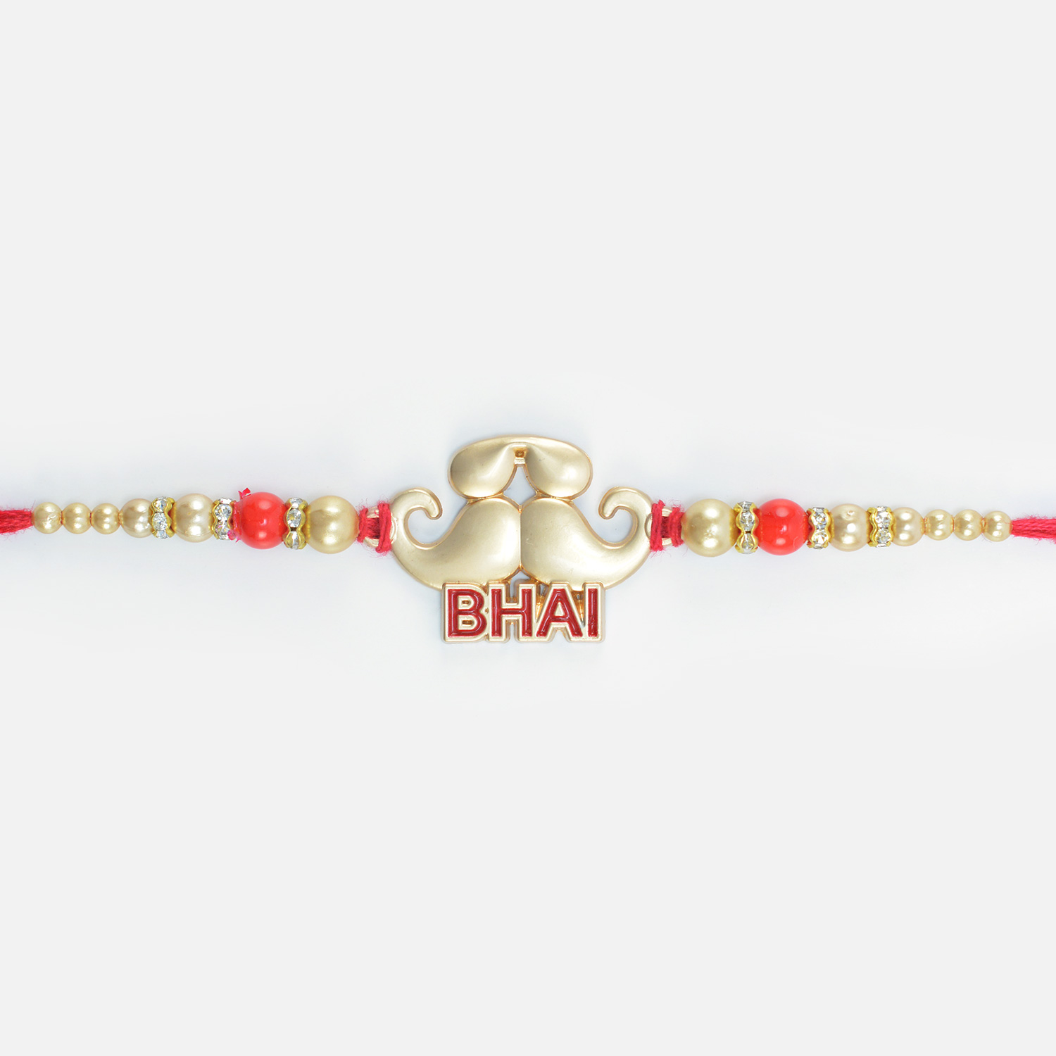 New Modern Style Looking Mustache Design er Pearl and Beads Rakhi for Brother