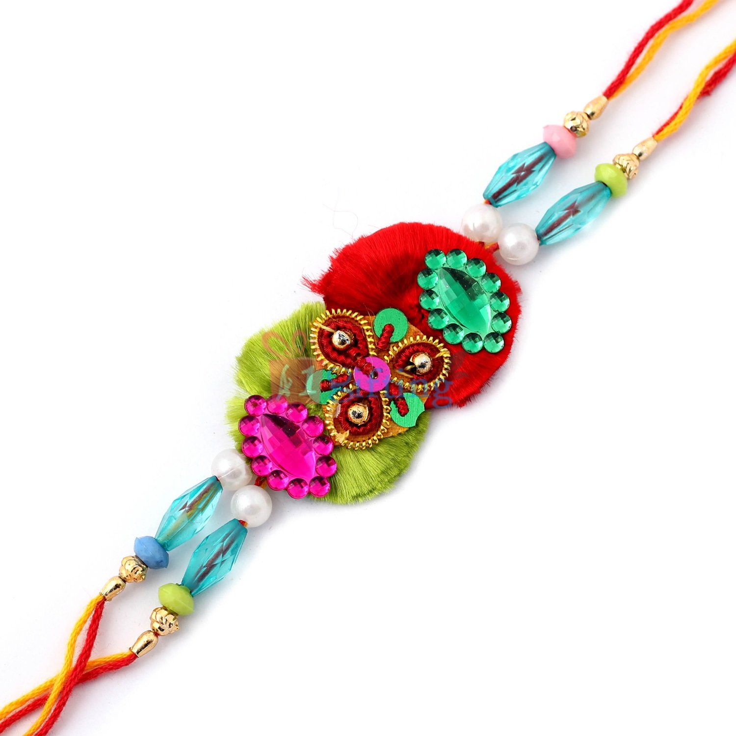 Designer Marquise with impressions of green and red Rakhi