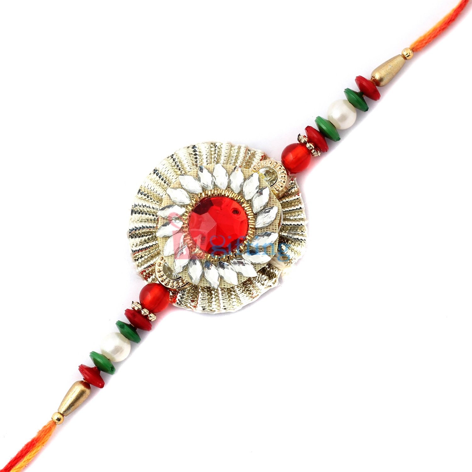 Beautiful crystal Marquise with center ruby and designed with gems Rakhi