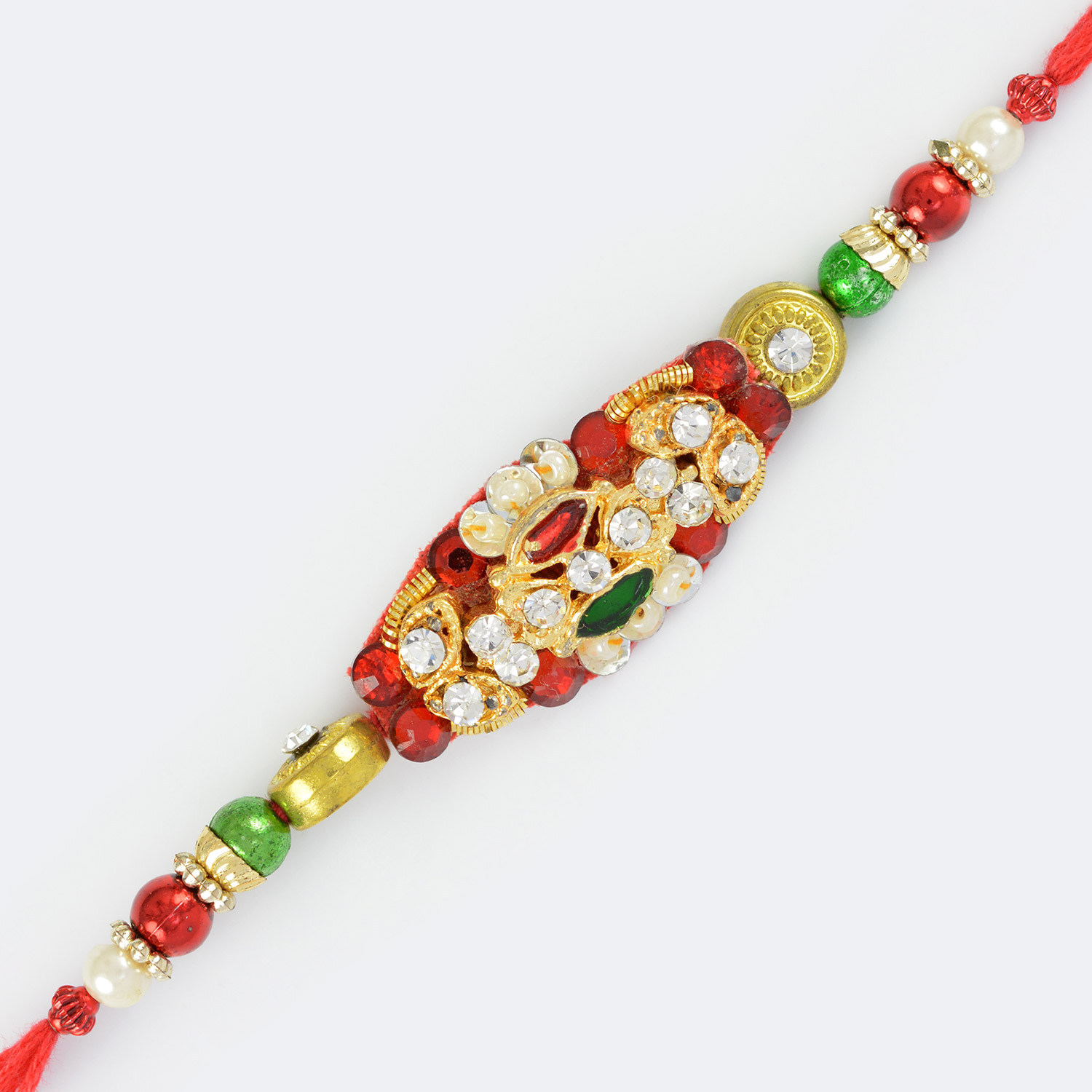 Exclusive Golden Diamond Pearls and Colorful Beads Fancy Rakhi