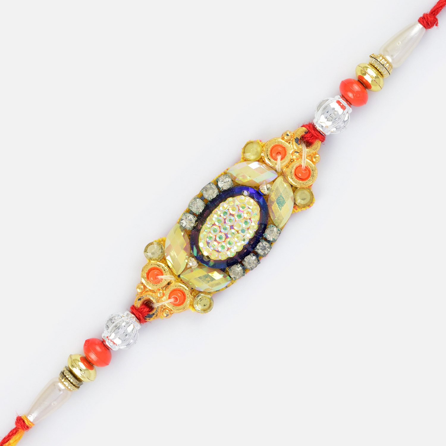 Fancy Rakhi with Handcrafted Beads and Colorful Stones