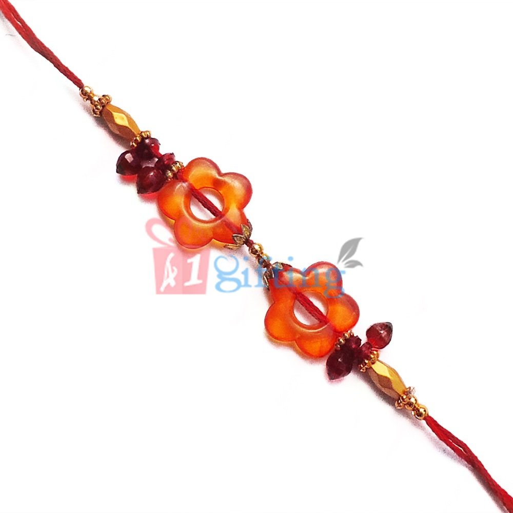 Beaded Love - Floral Enamelled Glass Designer Beads Fancy Mauli Rakhi