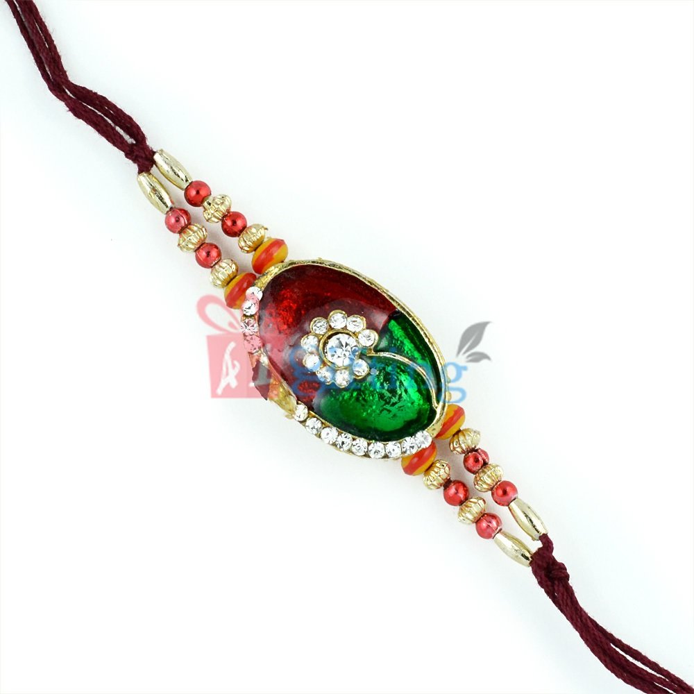 Splendid Multi Designer Beads and Oval Shaped Diamond Fancy Rakhi