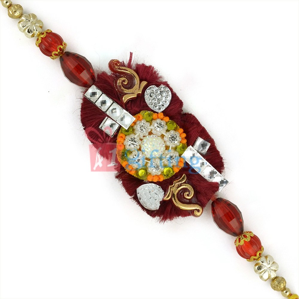 Plush Fancy Rakhi with Diamond Sparkling Designs and Beads Work