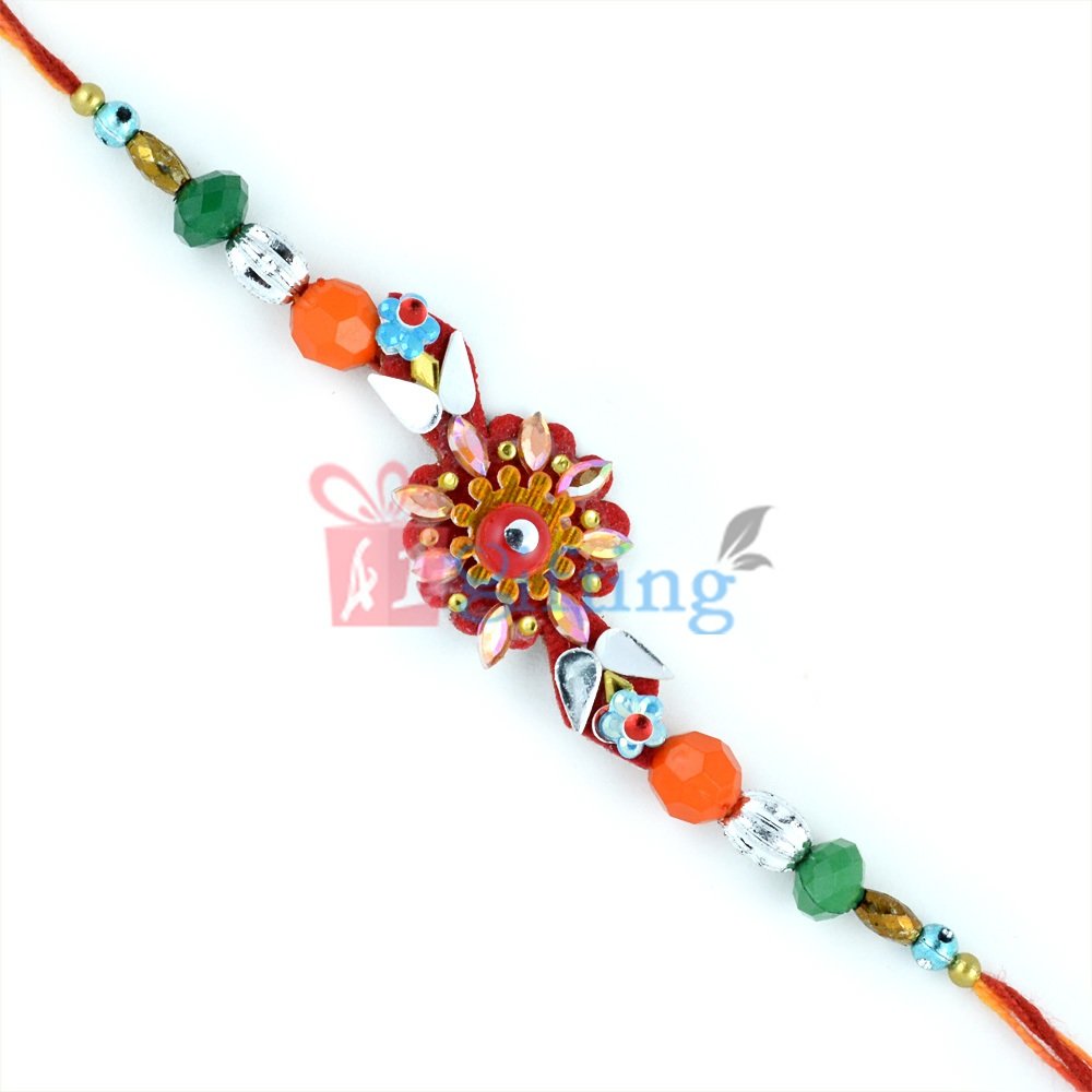 Superb Designer Floral Base Multi type Beads Fancy Rakhi for Brother