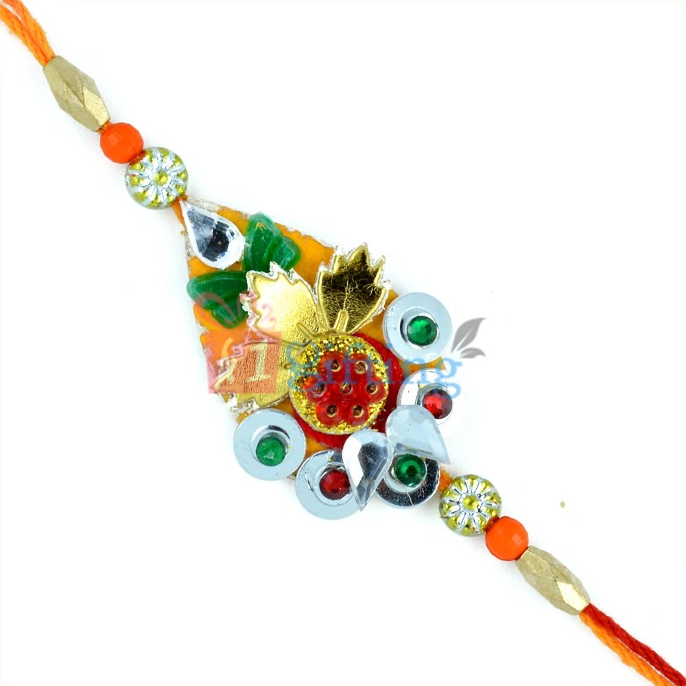 Grandiose Leafy Pattern and Multi-type Beads Fancy Mauli Rakhi