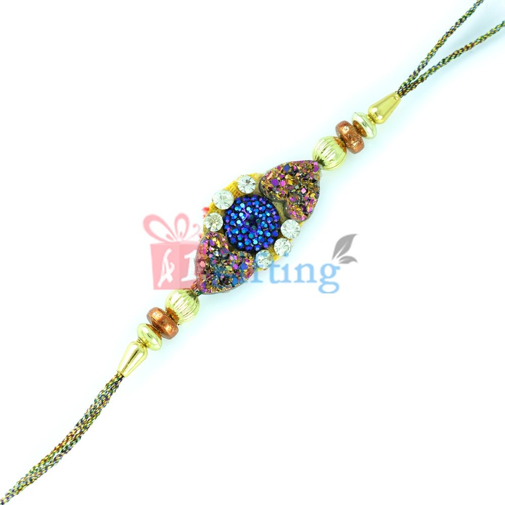 Germination of Colors - Patio with Diamonds and Golden Beads Rakhi