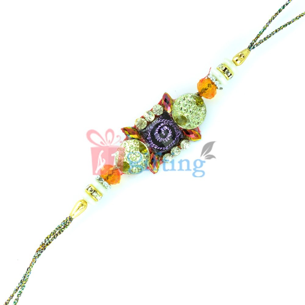 Sparkling Arena of Golden and Glass Beads Fancy Rakhi