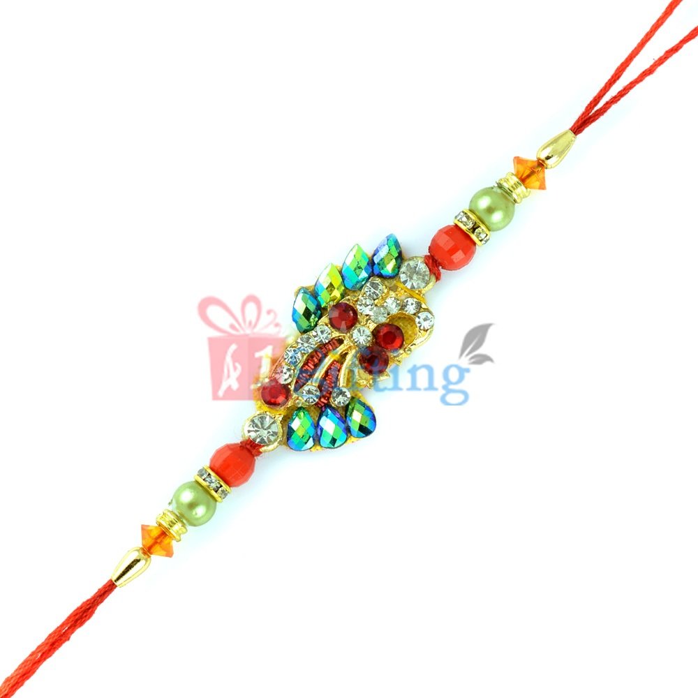 Butterfly Designer Colorful Fancy Rakhi with Diamonds, Pearls and Beads