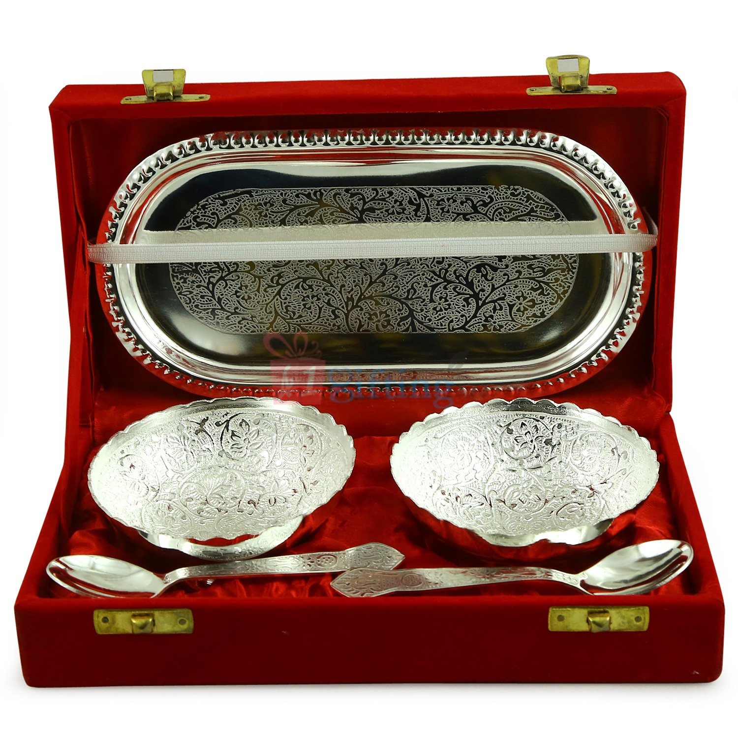 Capsule Bowl Pair in Silver Plated with Designer Tray and Spoon