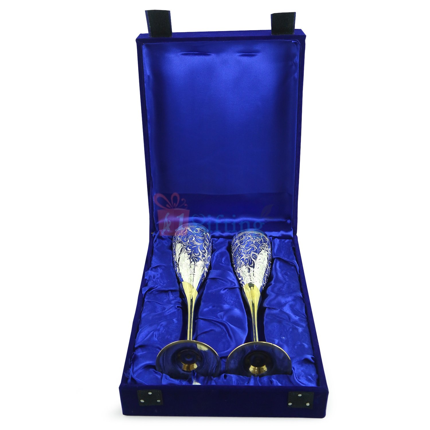 Long Goblet Pair Golden Silver Plated for Gift