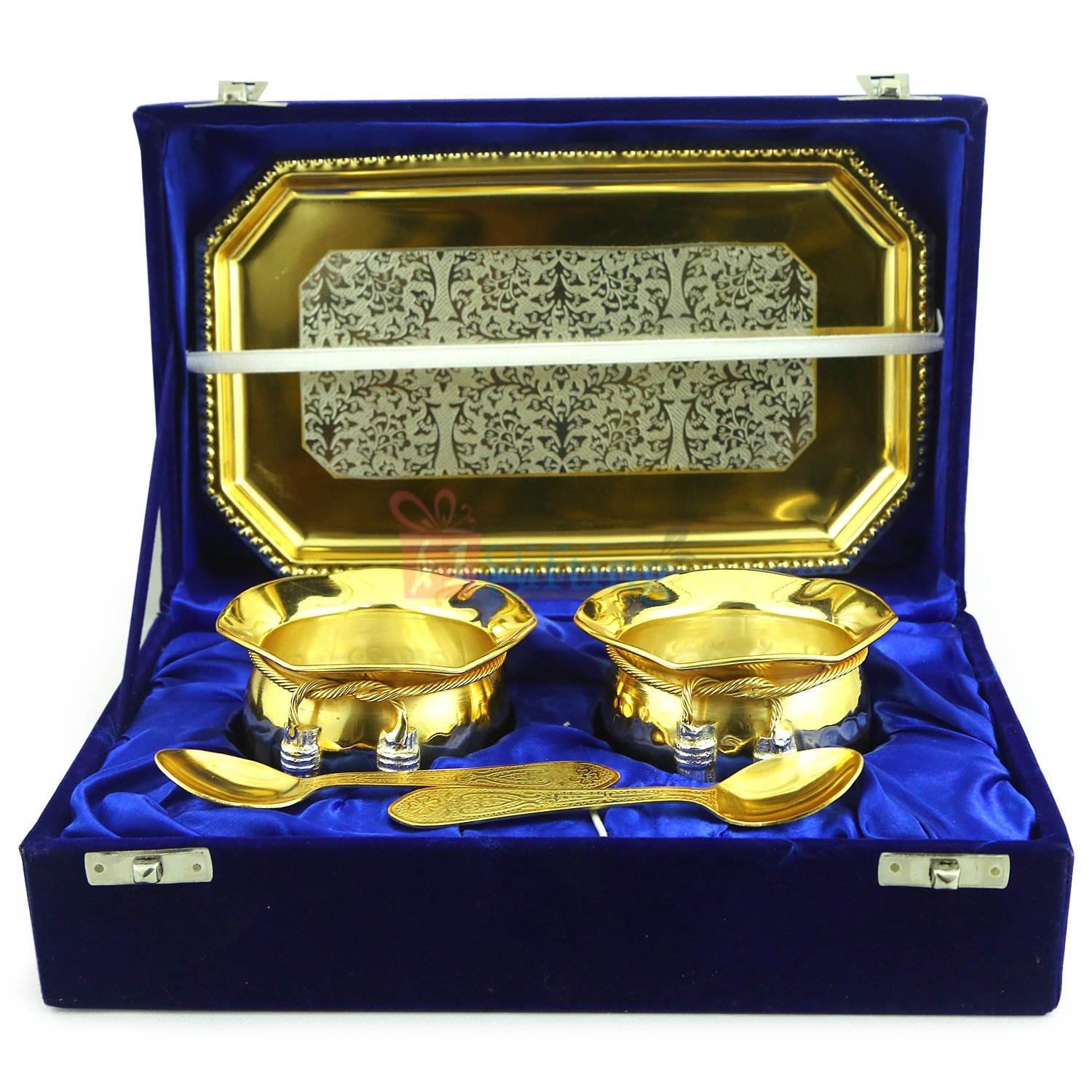Shahi Bowl Pair with Tray in Golden Silver Plated Royal Gift