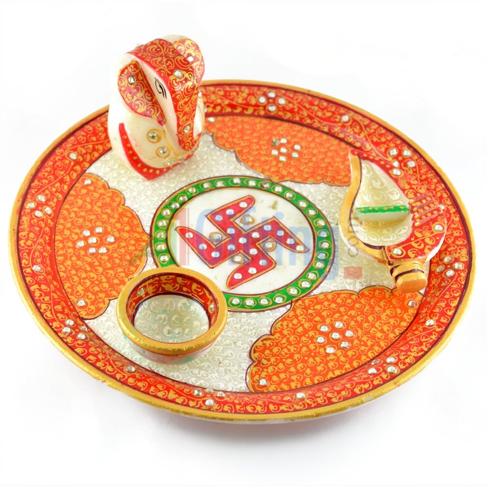 Amazing Handicraft Marble Pooja Thali with Ganesha 