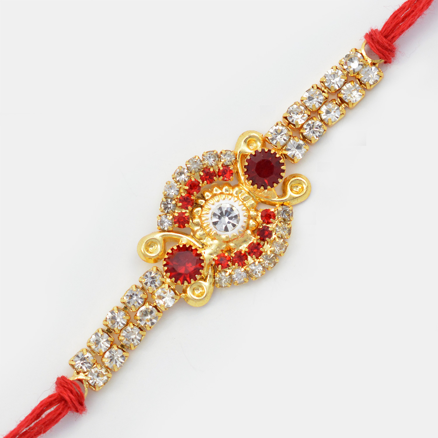 Amazing Design Golden Jewel Rakhi with Diamonds