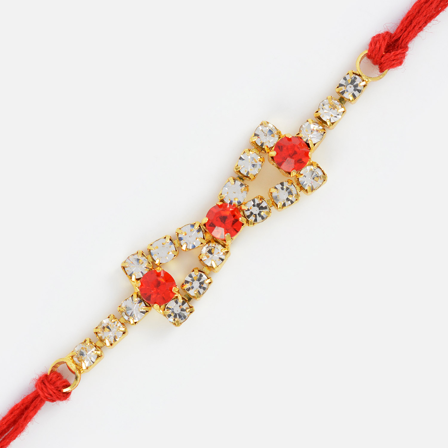 Tri Red Diamond with Golden Base Jewel Rakhi for Brother