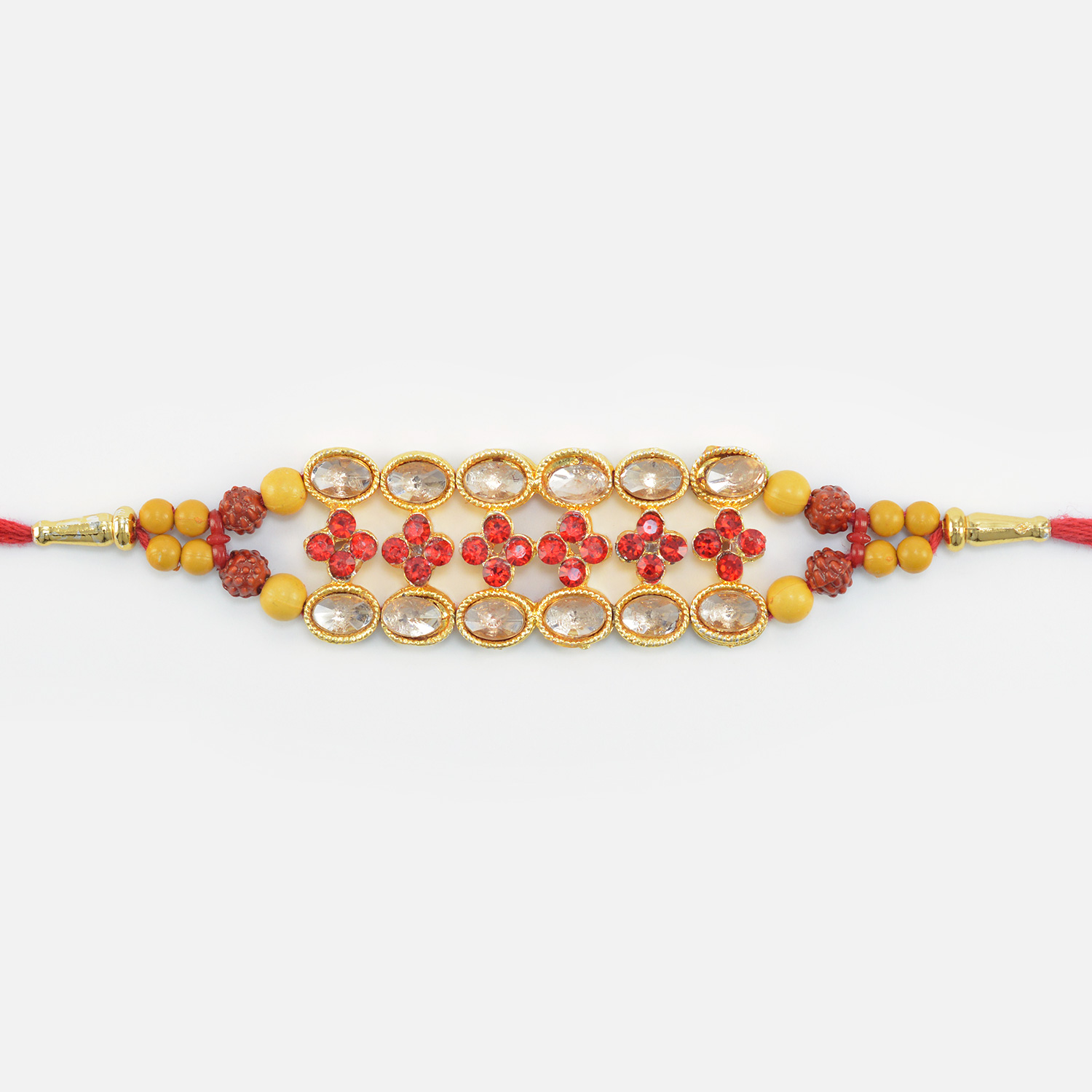 Multi Threaded Design Rudraksha and Beads in Mauli Amazing Looking Jewel Rakhi