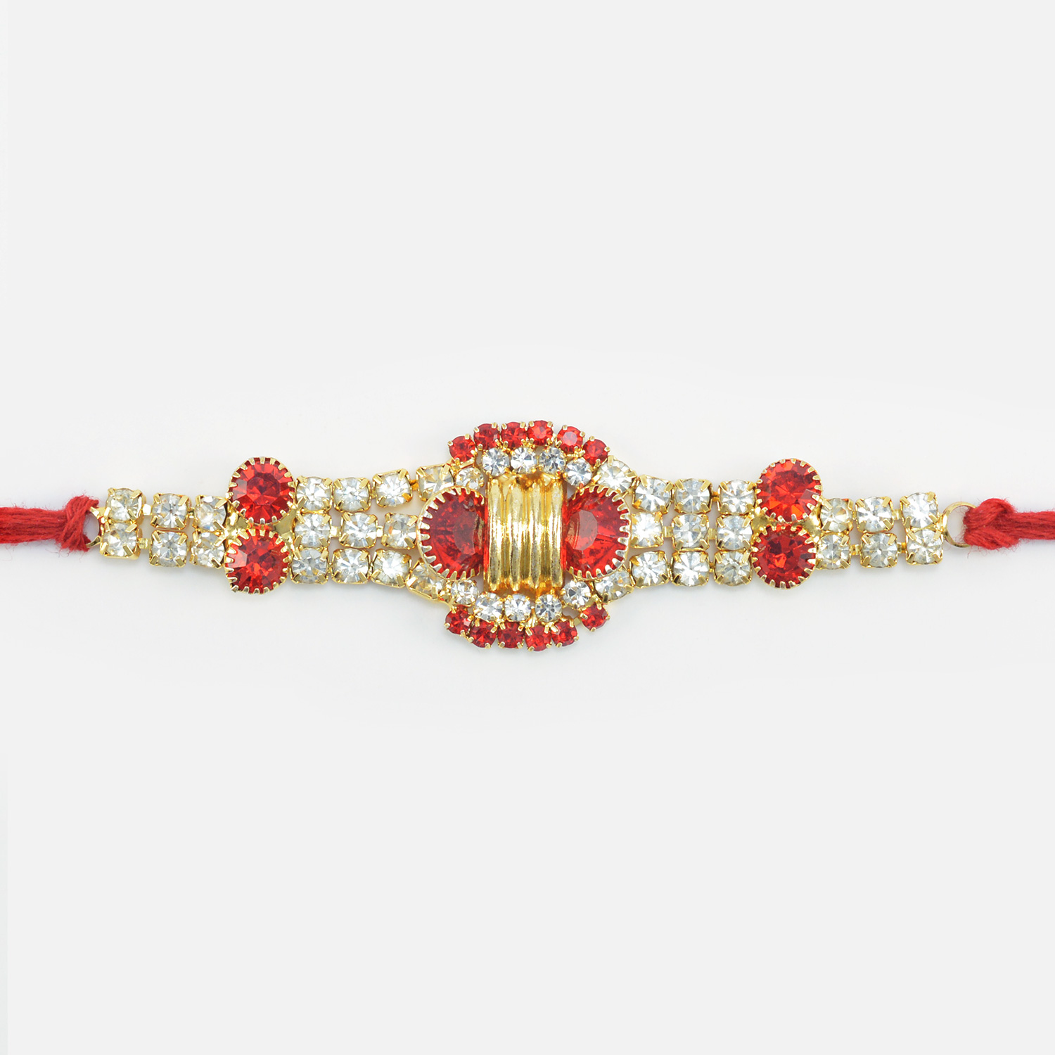 New Design er Stylish Looking Red and Silver Jewel Studded Rakhi for Brother