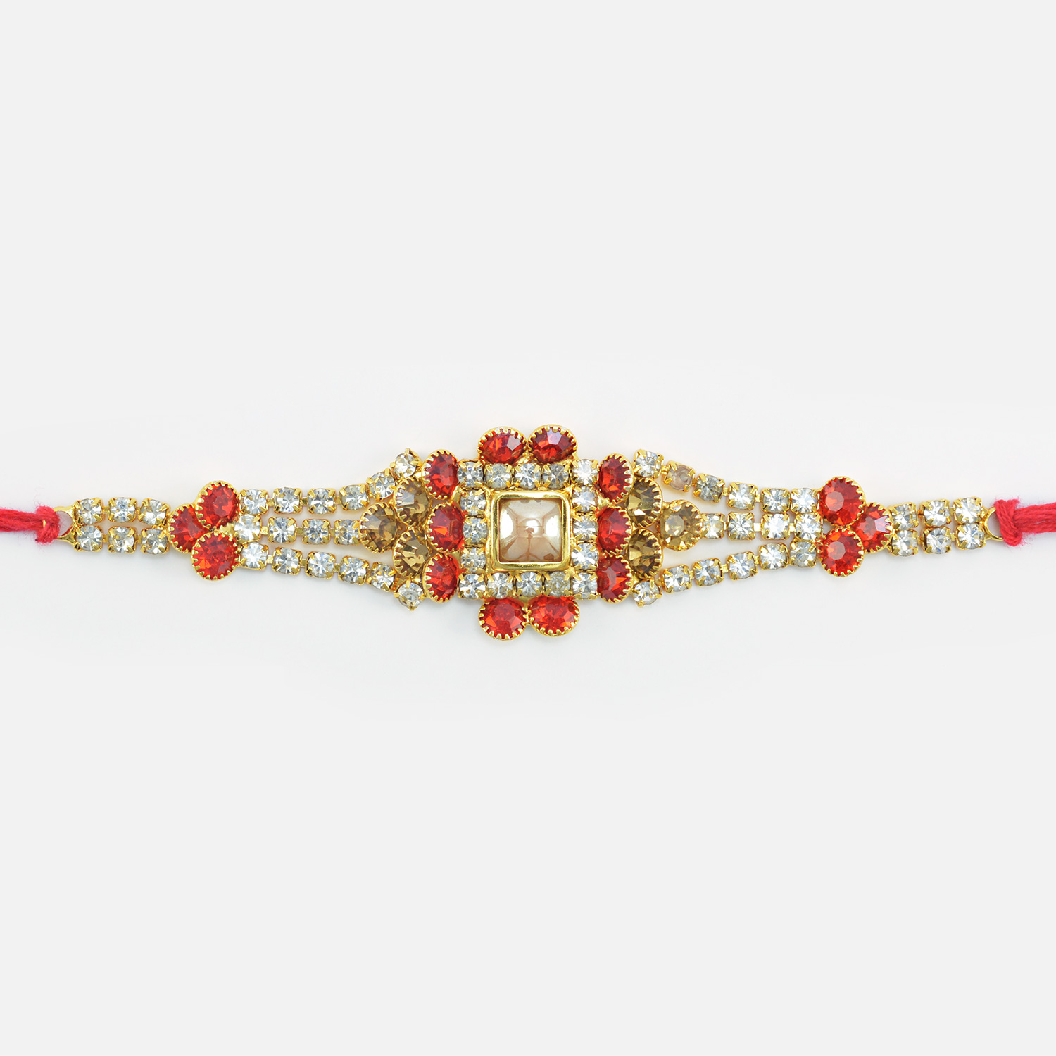 Pearl and Colorful Jewel Studded Unique Shape Design Rakhi                                                                   