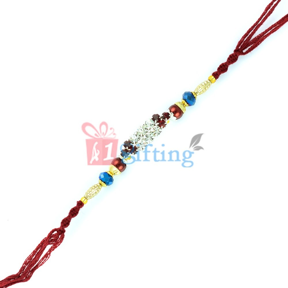 Colorful Stone Beaded Double Color Diamond Special Rakhi