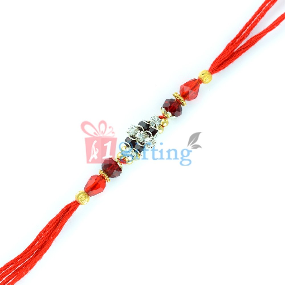Colorful Glass and Golden Beaded Diamond Rakhi for Brother