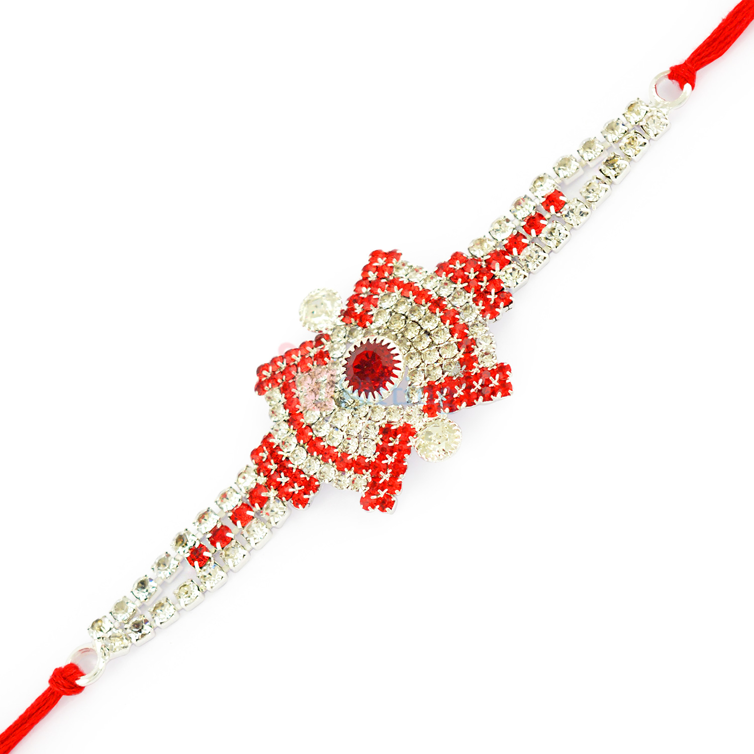 Awesome White and Red Jewel Silver Rakhi