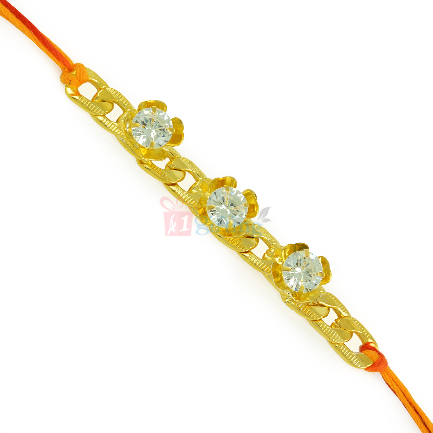 Golden Chain with three Diamonds Beautiful Rakhi