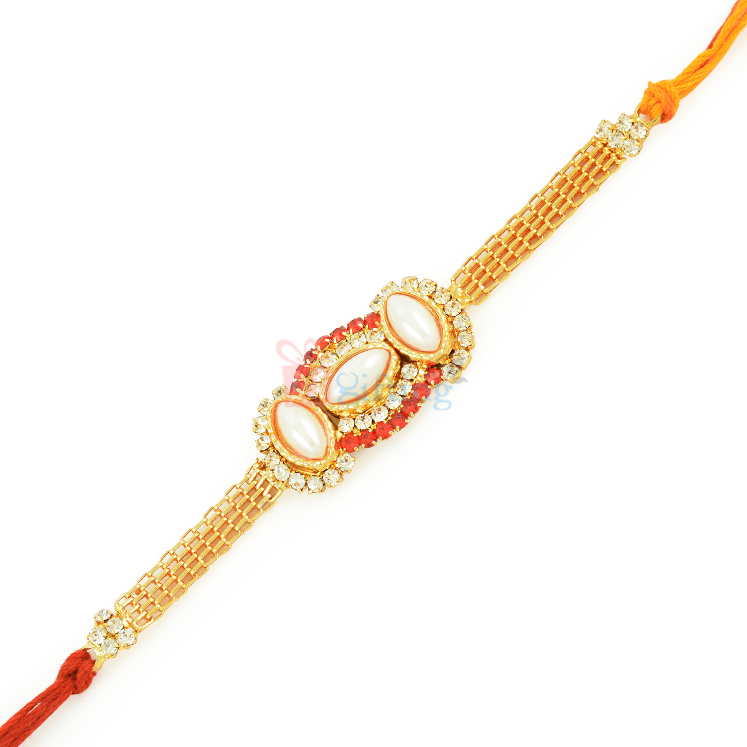 Exclusively Designed Marquise Pearl Golden Jewel Rakhi