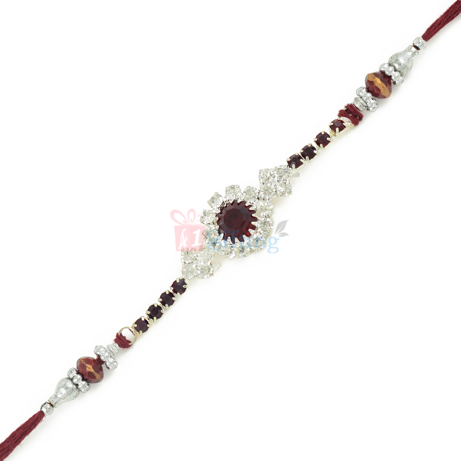 Maroon Jewel and Silver Rakhi for Brother