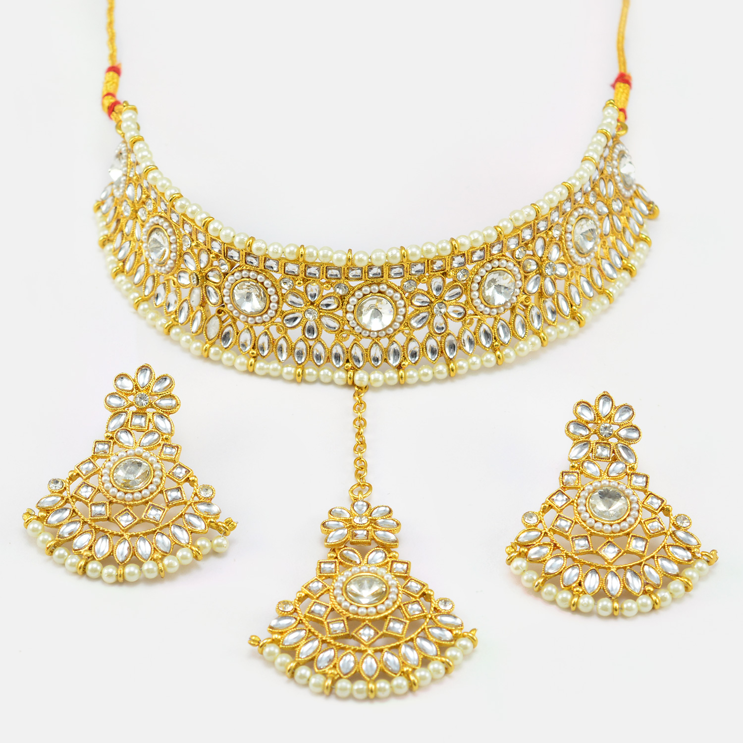 Gold plated Jewel Set with Kundan And Pearls