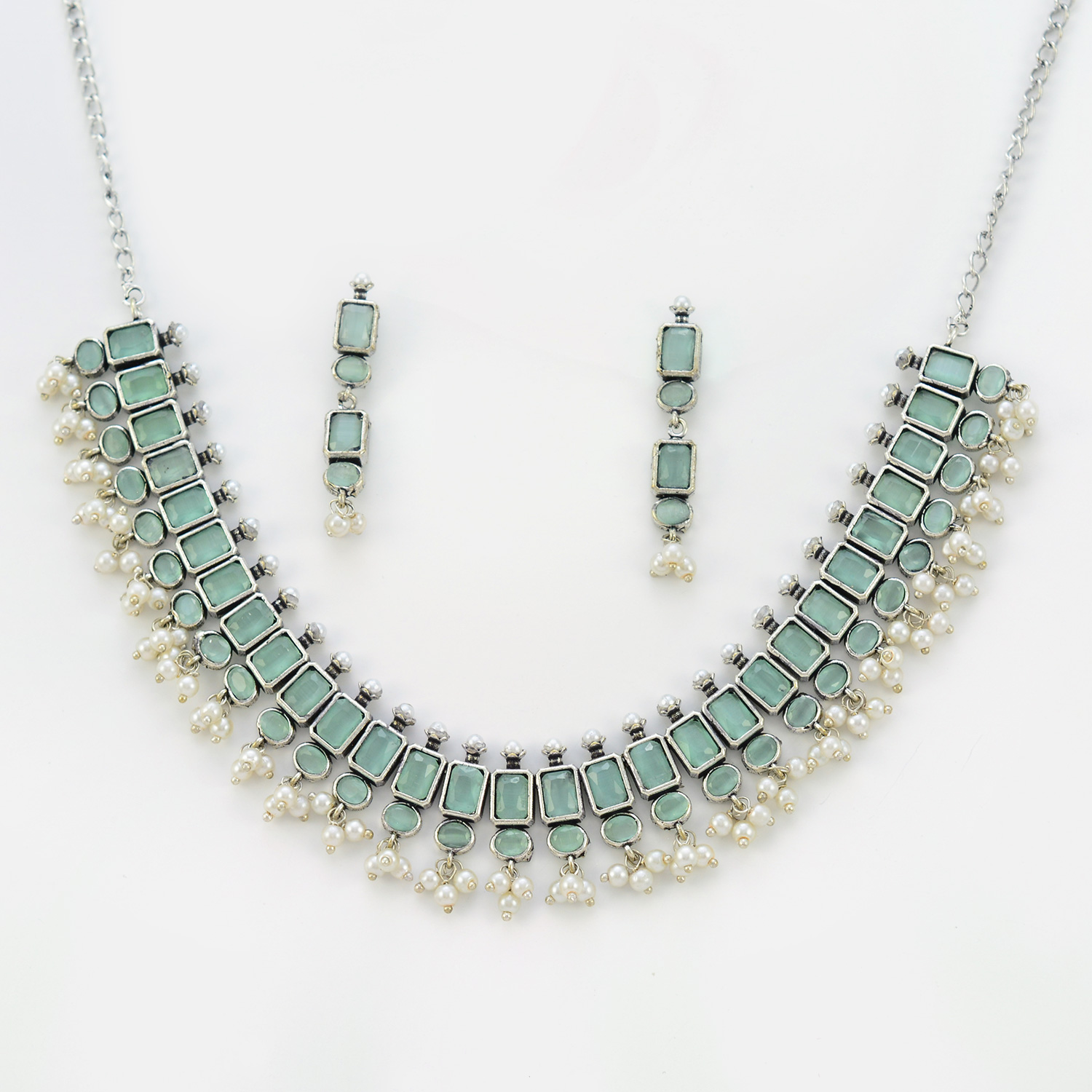 Angelic Designer Tiffany Blue Color Pearls Necklace Set