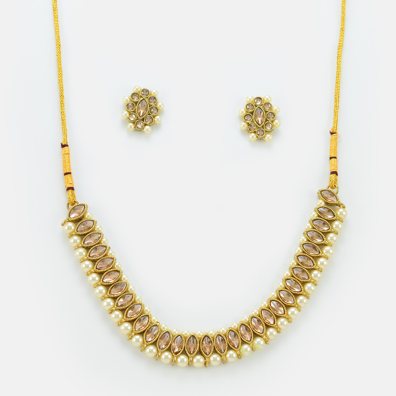 Nice Looking Kundan Necklace set With Pearls And Earrings