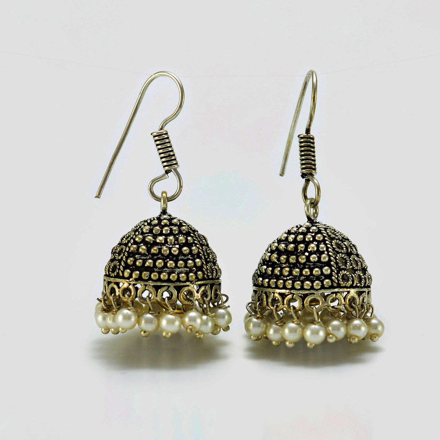 Unique  Designer Jhumka Set With White Pearls