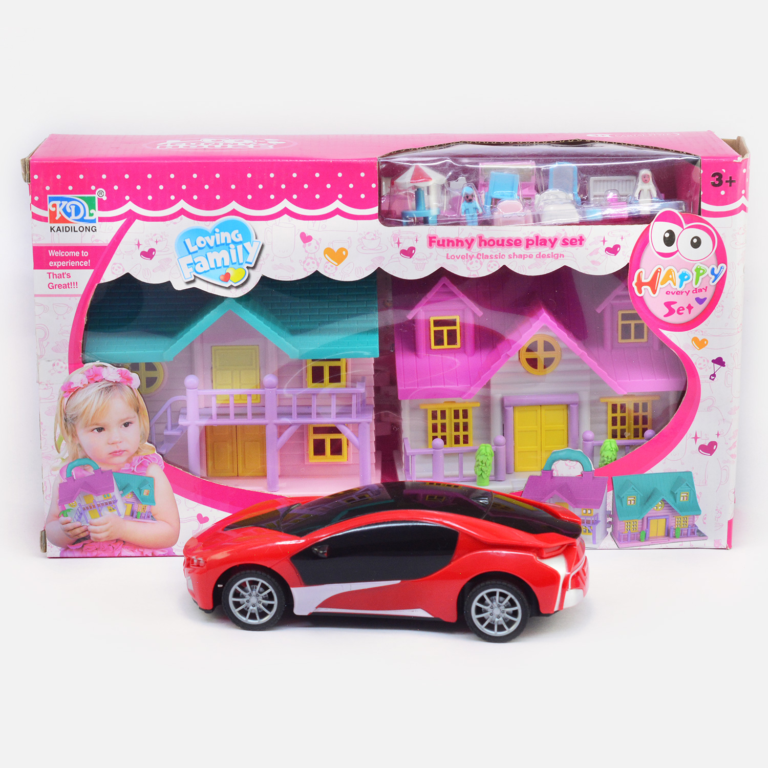 Amazing Kids Car with Loving Family House Play Set