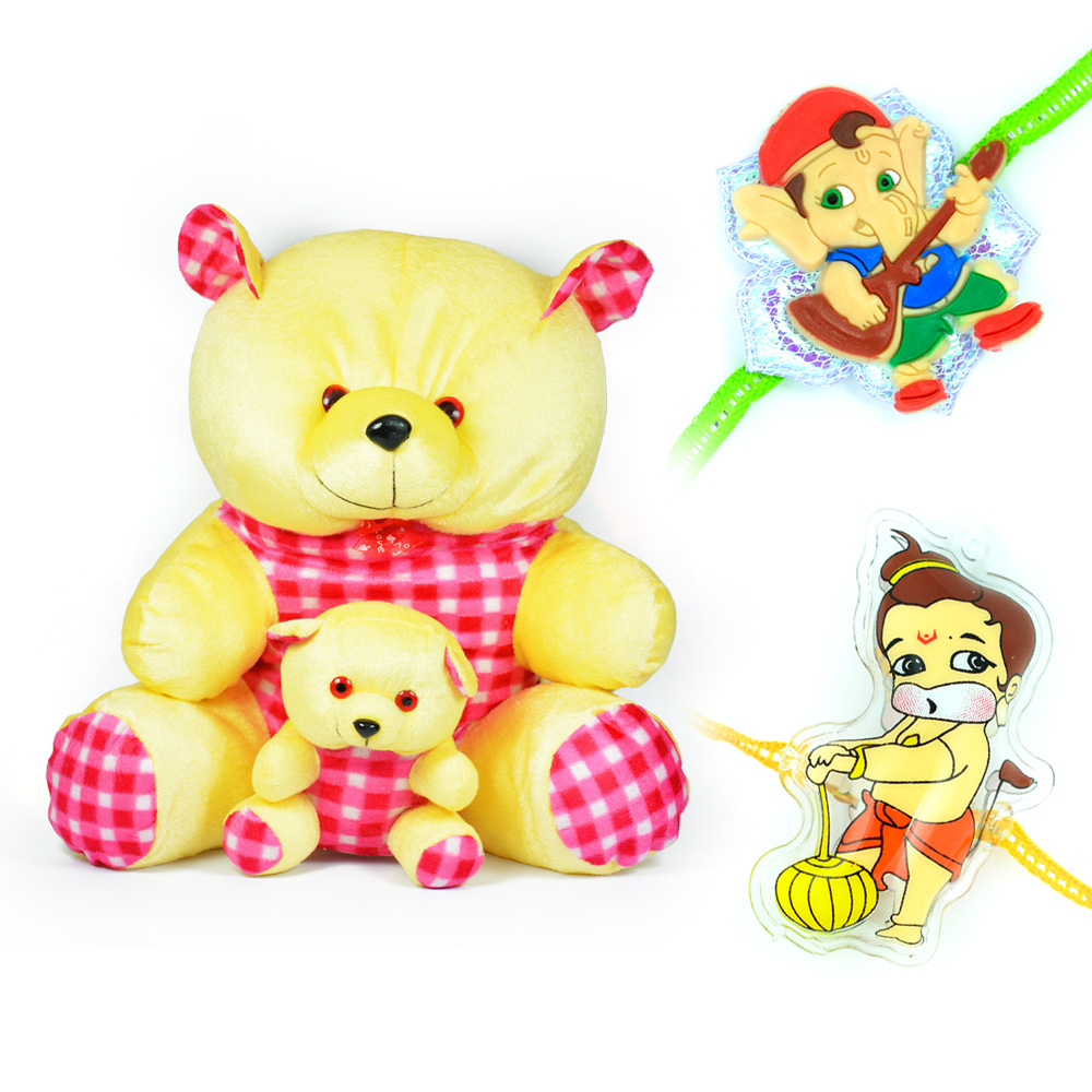 Stuffed Silky Soft Toy with Little Kid Toy with Kids Rakhi Pair