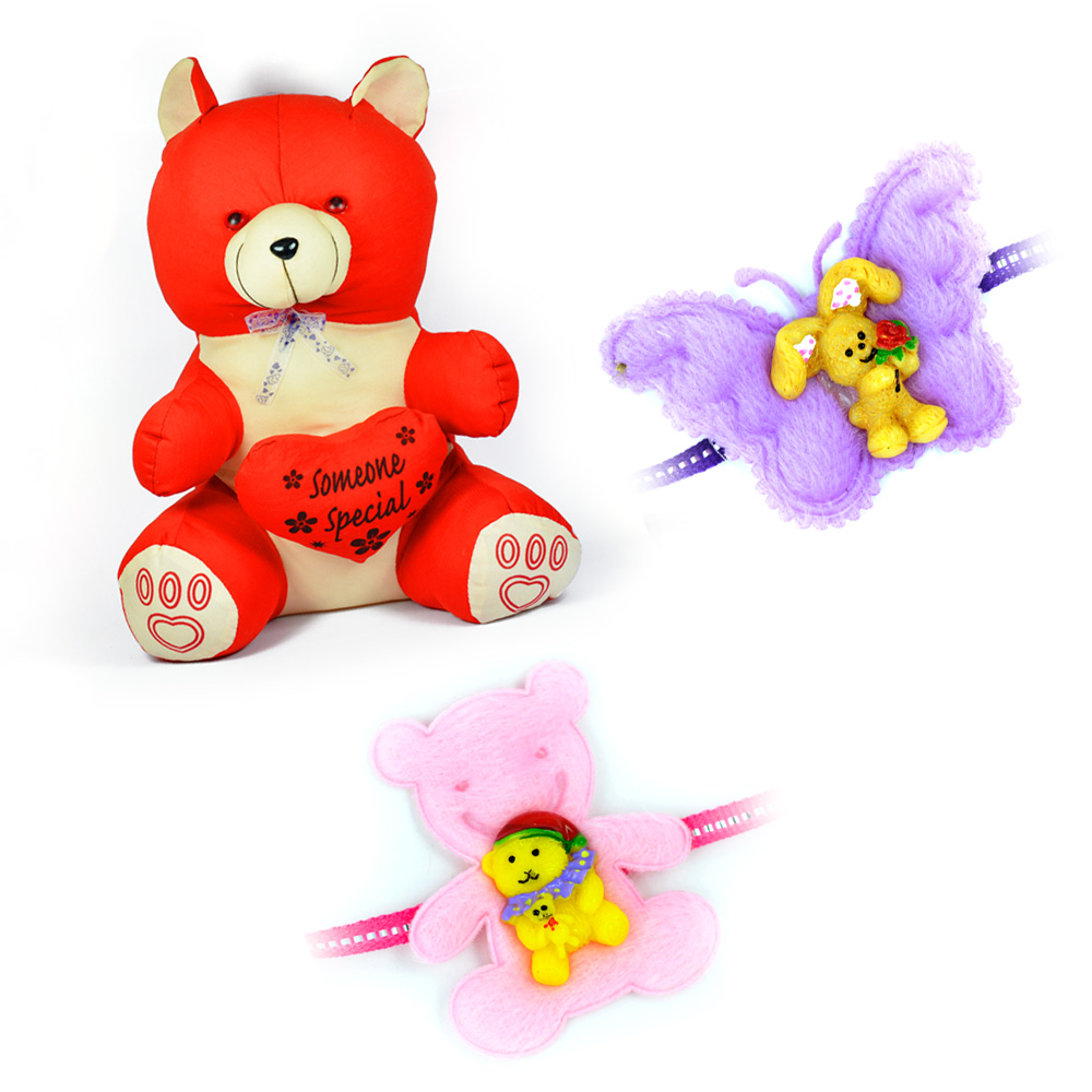 Stuffed Someone Special Bow Teddy Bear Toy with 2 Kids Rakhi