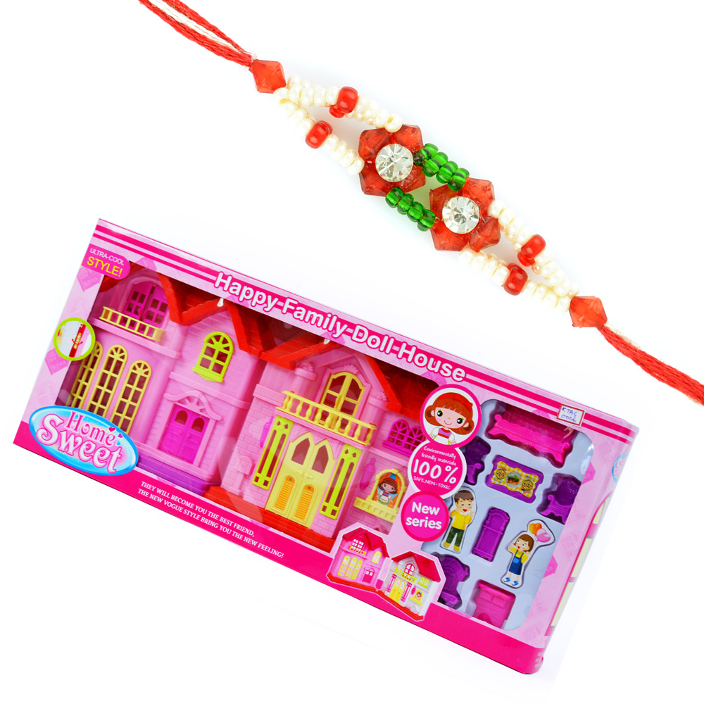 Family Doll House Game with Pearl Rakhi for Brother