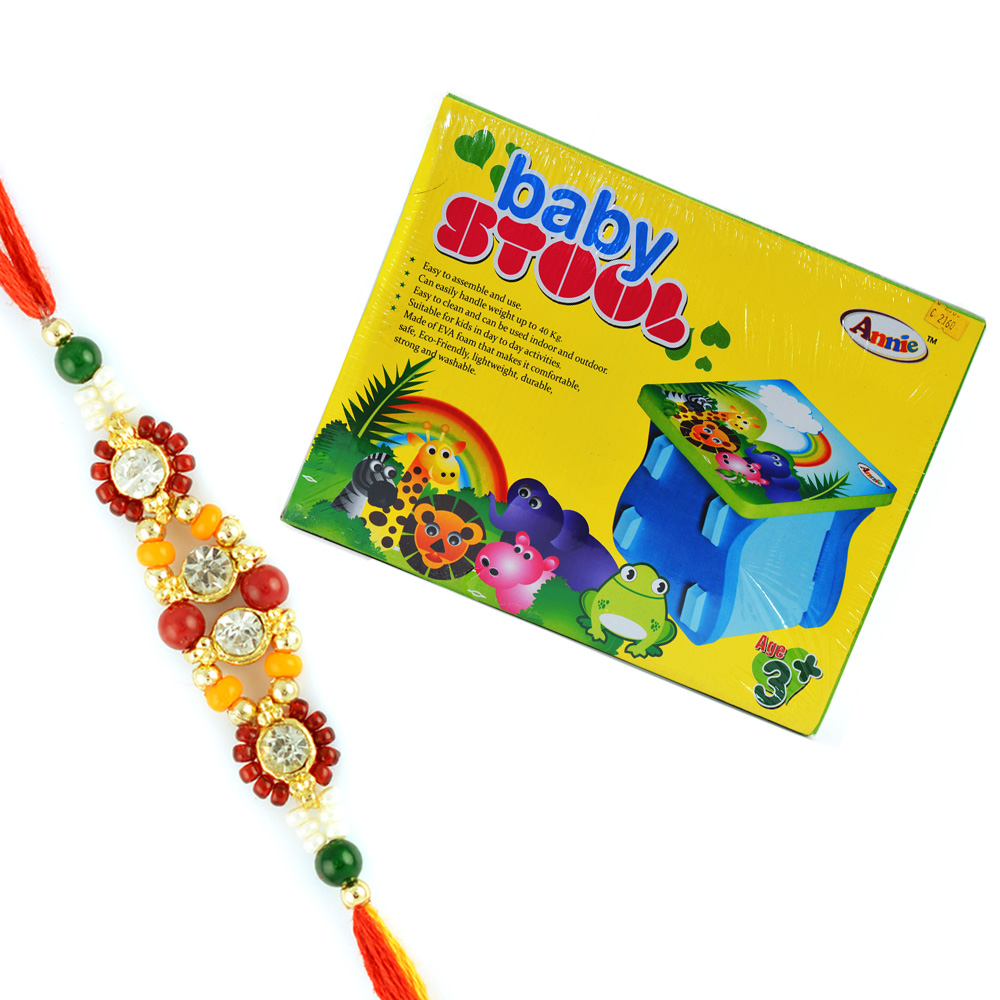 Baby Stool for Children with Diamond Golden Beads Moli Rakhi