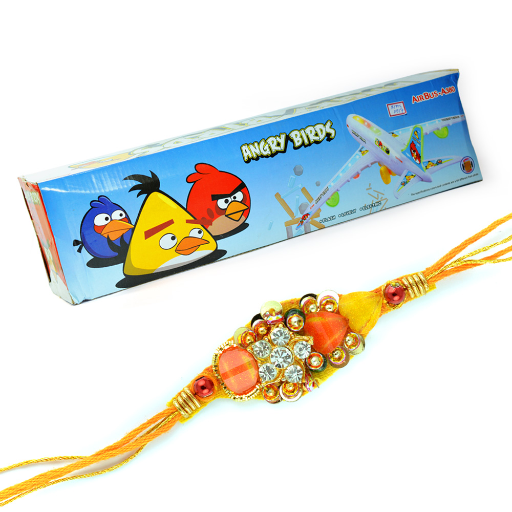 Angry Birds-Air Bus Toy with Diamond Flower Rakhi