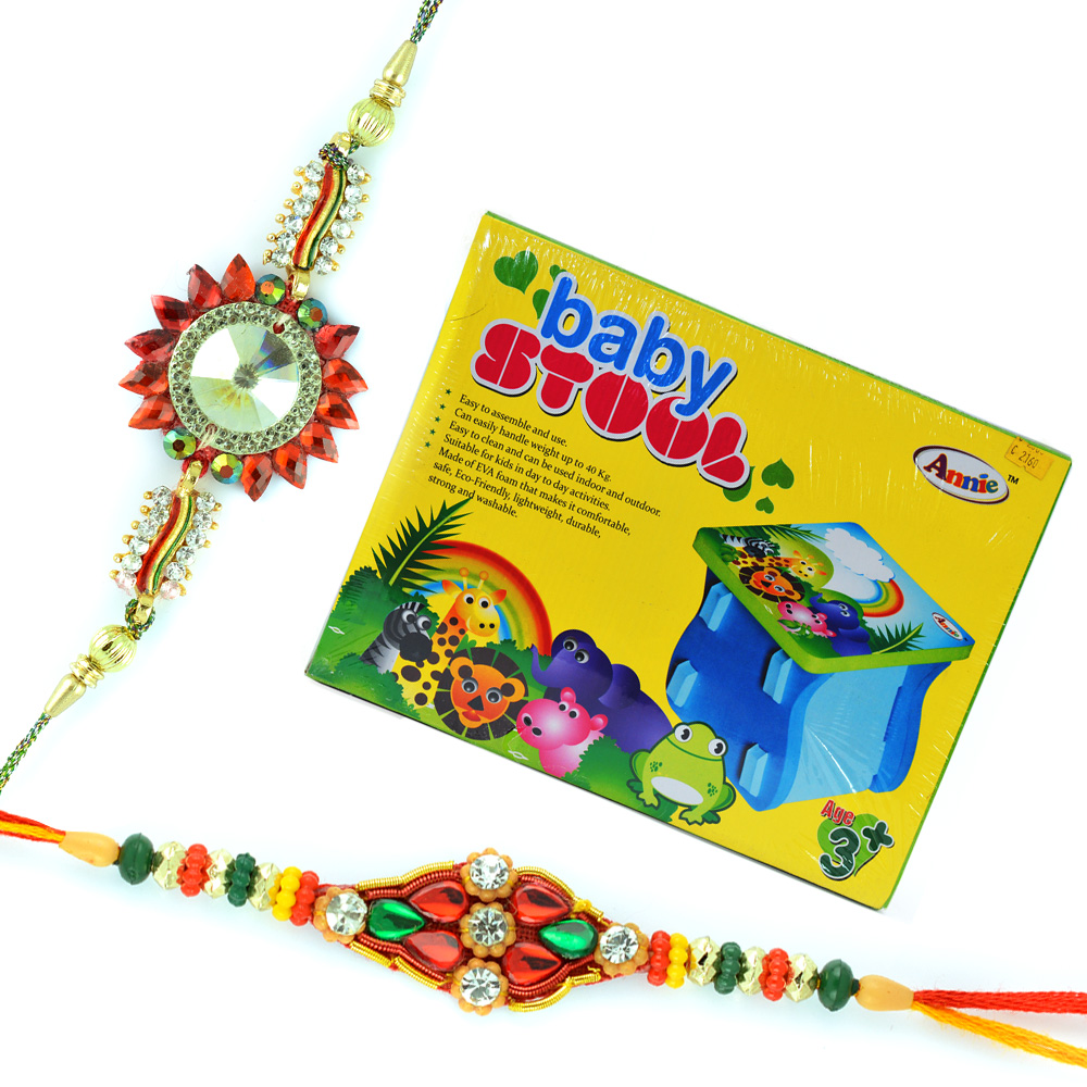 Baby Stool for Kids with 2 Fancy Rakhis for Brothers