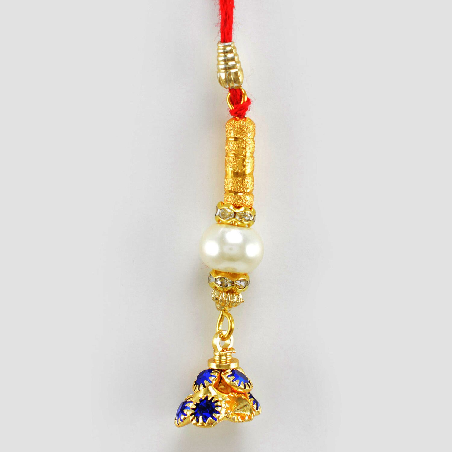Golden Designer Lumba Rakhi with Pearls and Diamond