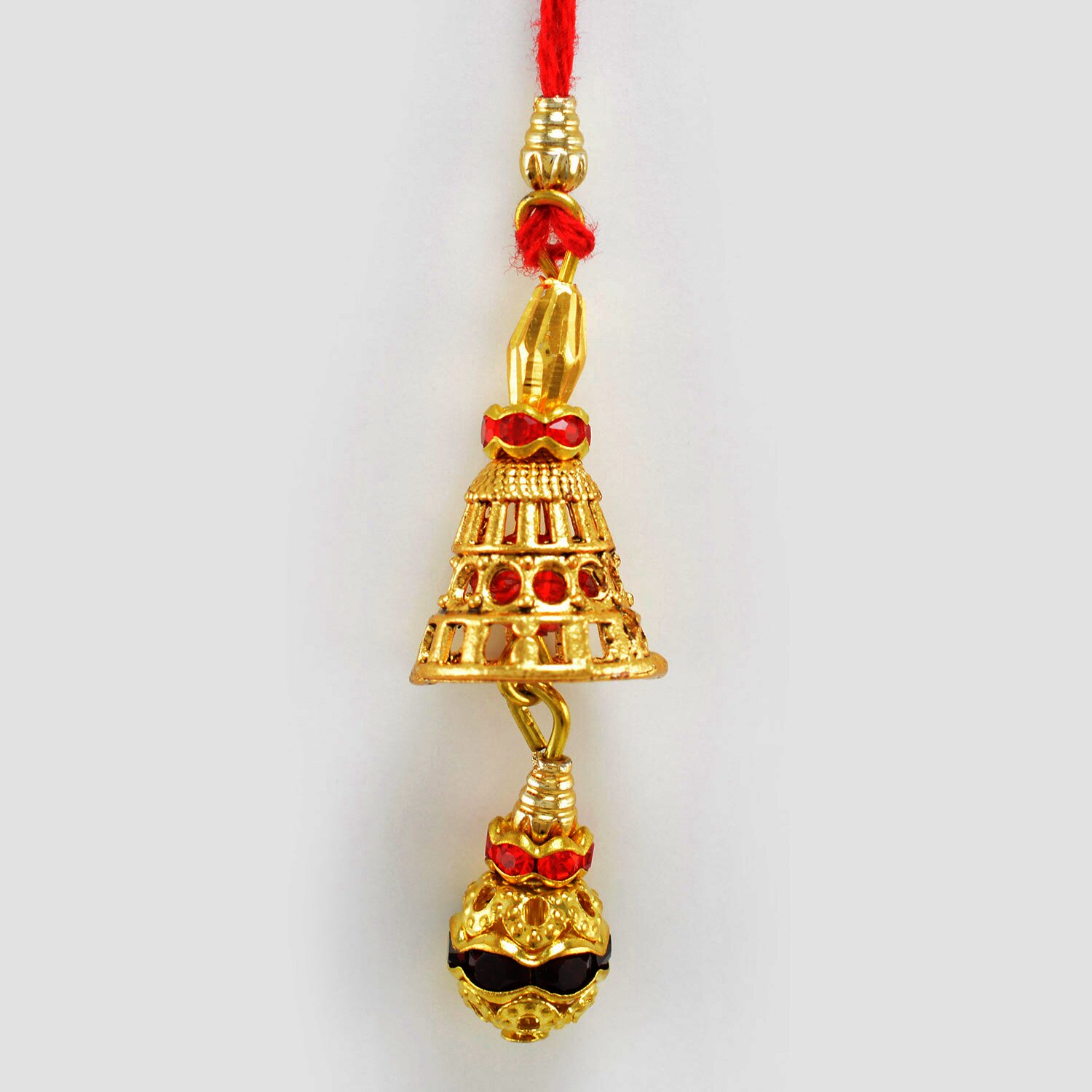 Ear Piece Style Golden and Diamond Lumba Rakhi for Bhabhi
