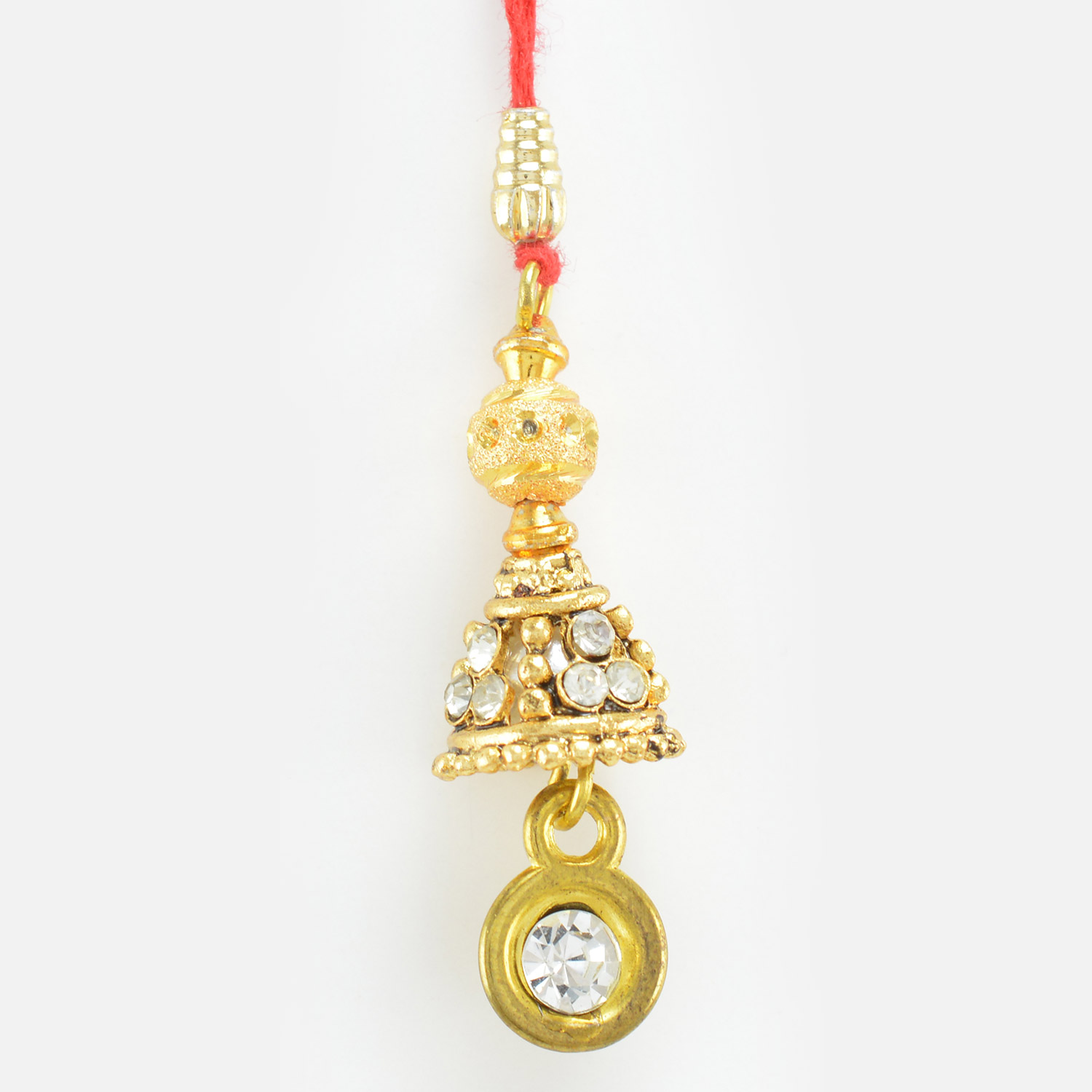 Traditionaly Golden Beads and Diamond Design Lumba Rakhi 